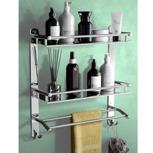 Étagère murale pour salle de bain – Organisateur de douche en acier inoxydable avec barre porte-serviettes, support de salle de bain multifonctionnel antirouille - Product Image 5