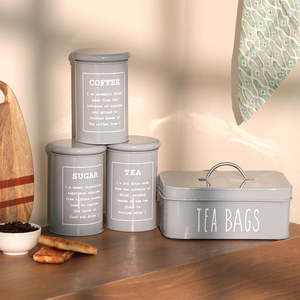 Tea Bags Container Metal Cylinder Vintage <b>Stackable</b> Handcrafted <b>Storage</b> <b>Box</b> Handle Kitchen Use Gray Color Freshness Preservation - Product Image 6