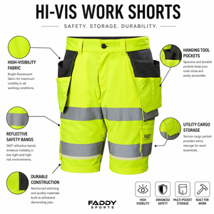 High Visibility Safety <b>Work</b> Shorts with Reflective Tape Multi-Pocket Construction Workwear for <b>Men</b> - Product Image 6