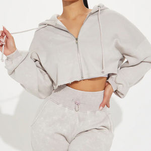 Nouvelle Collection Femme : Ensemble Printemps en Molleton Bouclette Uni, comprenant un Sweat à Capuche à Épaules Tombantes, Manches Courtes, Effet Vieilli et Fermeture Éclair au Genou, et un Short Taille Haute - Product Image 6