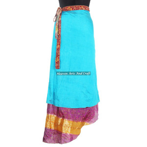 Jupe longue en soie pour filles, style sari, de Dubaï, 2 couches, réversible, en soie magique, imprimée, à enrouler - Product Image 3