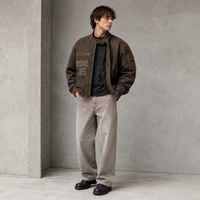 Blouson Bomber Matelassé en Toile Épaisse de Coton Délavé à l'Acide, Personnalisé par Fabricant OEM, pour Homme, Style Vintage, Zippé, Type Travailleur, pour l'Extérieur