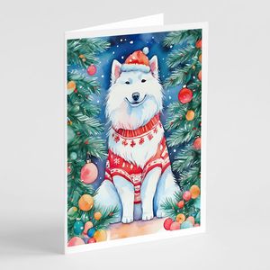 Whimsical Samoyedo Navidad Tarjetas de felicitación Paquete de 8 A7 Tamaño 5x7 Tarjetas de notas en blanco con sobres - Product Image 1