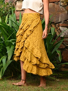 Falda Artesanal Tribal Fusion con Volantes Asimétricos para Mujer, Ropa Bohemia Gitana para Festival de Danza - Product Image 1