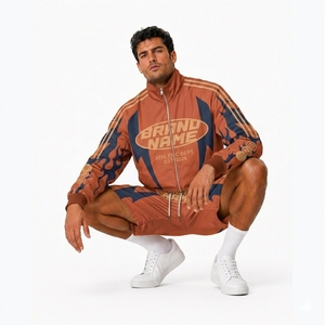 Your Brand Name <b>Men's</b> Sporty Track <b>Jacket</b> & Shorts Set Sublimation Print Breathable Polyester <b>Summer</b> Outfit Turn-down Collar Set - Product Image 5