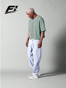 Camisetas Cortas Unisex para Hombre, Estilo Urbano, Oversize, con Rayas, 100% Algodón Jersey, Estilo Hip Hop, Diseño Personalizable, Corte Holgado - Product Image 1