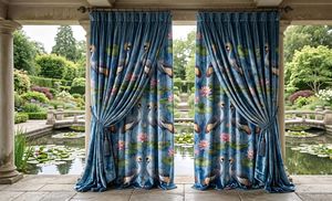 Designer Lotus And Crane Nature <b>Curtain</b> Velvet Or Blackout Art Nouveau Window Each Panel Premium Fabric Drapes for Living Room - Product Image 2