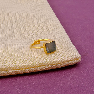 Grey Druzy <b>Adjustable</b> Ring, Gold Plated <b>Square</b> Natural Stone Ring, Statement Gemstone Ring for Women, Fashion Jewelry Wholesale - Product Image 4