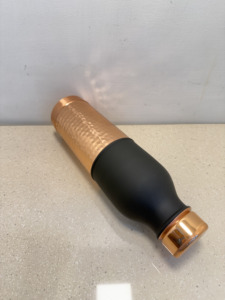 Premium Matte Black Pure Copper Water Bottle with Hand-Hammered Base Two-Tone Copper Flask Tapered Sports Bottle with Ridged Lid - Product Image 3