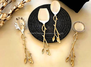 Vente chaude Gold Branch Salad Server Set avec poignée en feuille Ustensiles de service en métal pour les fêtes de mariage Restaurants Hôtels - Product Image 2