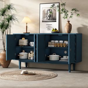 Credenza Moderna a 4 Ante con Motivo Convesso e 2 Maniglie Argentate per Soggiorno, Sala da Pranzo o Cucina - Product Image 3