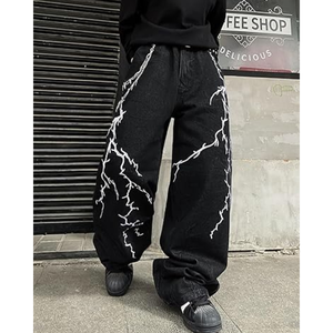 กางเกงยีนส์ทรงหลวมปักลายฮิปฮอปสำหรับผู้ชาย – กางเกงยีนส์สีดำทรงหลวมสไตล์สตรีทแวร์ - Product Image 3