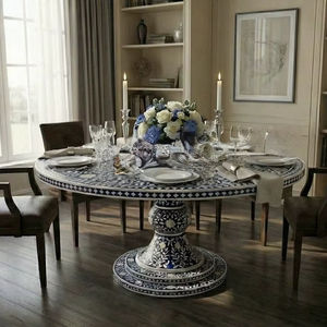 Mesa con Incrustaciones de Hueso de ILAHI, Diseño Moderno con Detalles de Ágata, Almacenamiento Portátil, Muebles para el Hogar - Product Image 1