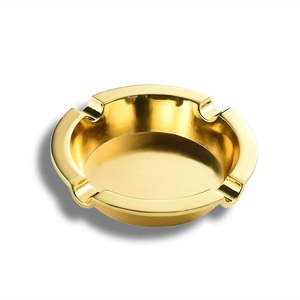 Flat base metal <b>ashtray</b> with wide platform durable walls and refined texture for tables bars and reception counters - Product Image 4