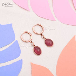 Pendientes Colgantes de Turmalina Rosa Natural de Calidad Premium de 5.03CTW con Cierre de Seguridad, Pendientes de Oro Sólido de 14k con Diamantes, Venta al por Mayor - Product Image 1