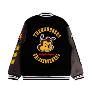Veste universitaire pour homme, noir et gris, avec patch brodé de dessins animés, coupe classique, pour l'automne - Product Image 1