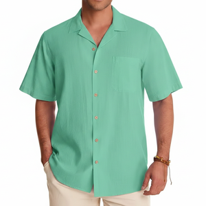 Trendy Plain Turn <b>Down</b> Collar Men's Shirts Short Sleeve Street Style Wholesale Bulk Supply New Fashion - Product Image 1