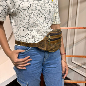 Genuine <b>Leather</b> Fanny Pack Well Made Durable <b>Leather</b> Waist Bag with Zipper Pocket Multifunctional Traveling Running Waist <b>Pouch</b> - Product Image 5