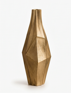 Vase contemporain en or métallique, design polygonal unique et angulaire, grand pot à fleurs pour la décoration intérieure du salon, commande en gros - Product Image 1