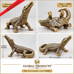 Sculpture de crocodile abstraite en métal, artisanat, statue animale, décoration de table, crocodile doré de luxe, sculpture de table - Product Image 1