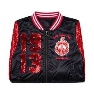 Delta Sigma Theta Black Satin Sequin Jacket for Women Comfortable Fit Premium Fabric Greek Sorority Apparel Casual Wear - Product Image 6