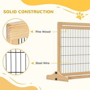Extra Wide 72\" W X 27.25\" H Freestanding Pet Gate Metal <b>Dog</b> Cat Barrier with <b>Button</b> Closure Natural - Product Image 6