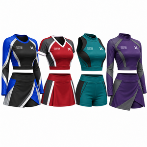 Custom <b>Crop</b>-<b>Top</b> Cheerleading Uniform Sets | Blue Red <b>Purple</b> | Sportswear & Outdoor Apparel | Manufacturer Supplier | - Product Image 3