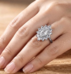 Marquise Halo Style And Round Cut Lab Grown Diamond Engagement <b>Ring</b> 10K 14K 18K Solid Gold Color E Clarity VVS Vintage Inspired - Product Image 6
