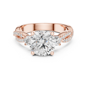 Bague de fiançailles solitaire en or rose avec diamant rond de laboratoire et pavé torsadé pour femme - Product Image 2