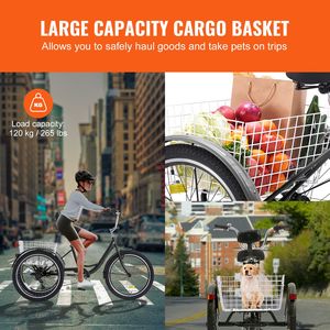 Triciclo para Adultos de 7 Velocidades, Bicicleta de 24 Pulgadas con Tres Ruedas, con Canasta Ajustable de Acero al Carbono - Product Image 6