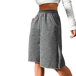 Nouveauté 2026 Short en molleton 100% coton vintage délavé à l'acide pour femme, taille mi-haute, longueur genou - Product Image 3