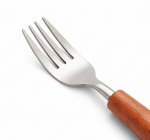 Ensemble de fourchettes en acier inoxydable avec manche en bois, design minimaliste, couverts durables pour la restauration et le camping - Product Image 2