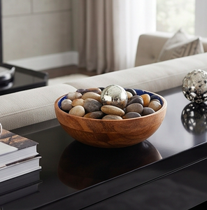 Handmade Acacia Wood <b>Bowl</b> Set With Blue Geometric Patterned Interior For Home Use And Dining Use - Product Image 4
