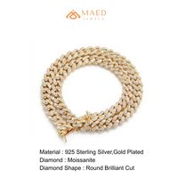 Collar de Cadena Cubana Chapado en Oro con Moissanita, Joyería de Moda Hip Hop, Lujo Unisex, Estilo NY, Regalo Premium para Fiestas
