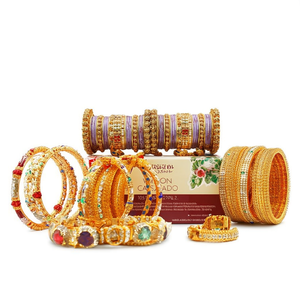 Women's Traditional Bridal Ethnic Fashion Gold Plated Crystal Stone <b>Bangles</b> <b>Set</b> 10575602PU_2.6 - Product Image 2