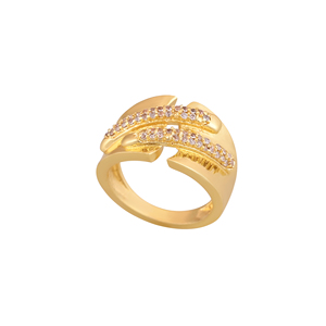 Luxury Gold Plated Cubic Zirconia Finger Ring for Women Wave Pattern <b>Designer</b> Fashion Jewelry Gift Wedding Wear - Product Image 3