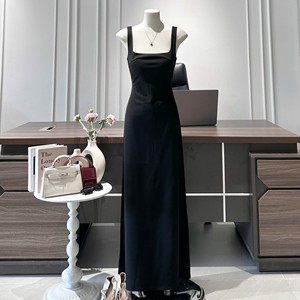 Robe longue sans manches pour femme, col carré, coupe ajustée, style coréen, élégante, minimaliste, respirante, écologique, unie, pour le quotidien - Product Image 1