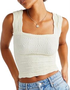 Tops cortos de tirantes anchos con cuello cuadrado para mujer, con estampado floral, ajuste ceñido y ribete de volantes, ideales para salir. - Product Image 4