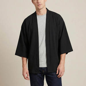 <b>Men's</b> Black Oversized <b>Kimono</b> <b>Jacket</b> Casual Full Sleeve Print Eco-Friendly Sporty Poplin Shirt Autumn Wear - Product Image 1
