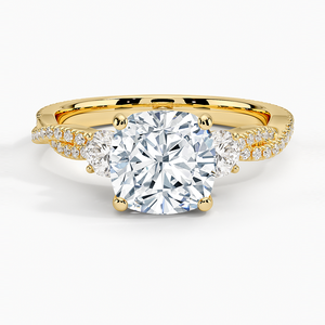 Anillo de Diamantes con Corte Cojín, Diseño de Tres Piedras en Oro Trenzado, Piedras Laterales Redondas, Joyería de Lujo para Compromiso, Regalos para Novias - Product Image 1