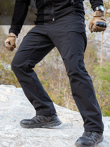 Men's Waterproof Zipper Fly <b>Elastic</b> Waist <b>Work</b> Pants Winter Tactical Fleece Lined Outdoor Windproof Soft Shell <b>Trousers</b> - Product Image 4