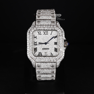 นาฬิกาข้อมือผู้ชายหรูหรา ประดับเพชรทรงเหลี่ยม สายสแตนเลส หน้าปัดสีขาว ตัวเลขโรมัน ระบบออโตเมติก เหมาะสำหรับใช้ในชีวิตประจำวัน - Product Image 1