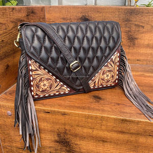 Nouveau sac à bandoulière en cuir véritable de vache véritable usiné à la main de mode occidentale sac à bandoulière en cuir matelassé marron pour femmes - Product Image 3