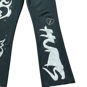 Pantalones de chándal de invierno con estampado en relieve, cintura elástica, estampado de letras en relieve, pantalón apilado, pijama, pantalones de chándal con bordado personalizado desgastado - Product Image 2