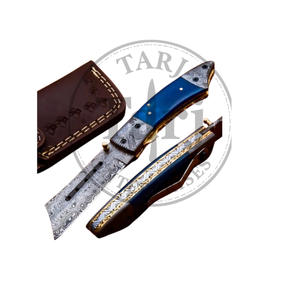 Navaja Plegable de Acero de Damasco Hecha a Mano, Cuchillo de Bolsillo OEM de Grado Industrial con Garantía de 3 Años, Hoja de Punta Caída con Apertura Deslizante - Product Image 1