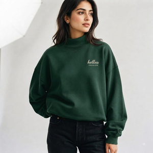 เสื้อสเวตเชิ้ตคอเต่าผ้าฝ้ายเนื้อนุ่มสำหรับผู้หญิง น้ำหนักเบา ใส่ได้ทุกวันในฤดูหนาว ปักลายได้ตามสั่ง ปลายแขนเสื้อแบบริบ ผู้ผลิตขายส่ง - Product Image 1