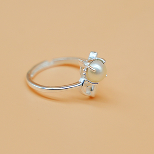 Bague en argent avec perle d'eau douce, faite à la main, en argent sterling 925, motif chat, bague de mariage - Product Image 2