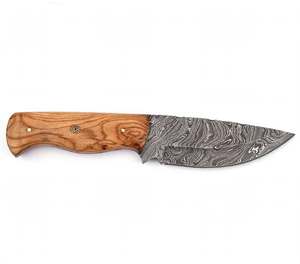 Couteau utilitaire artisanal en acier Damas à pointe tombante, manche en bois d'olivier, mosaïque, outil de plein air - Product Image 2