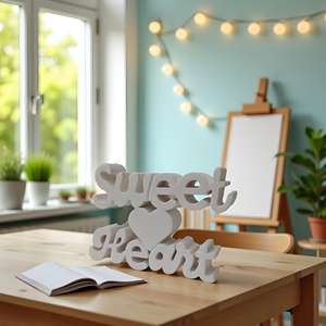 Décoration de table esthétique en bois en forme de cœur blanc, idéale pour la maison, le bureau ou la salle d'étude, décoration de pièce originale - Product Image 1