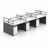 Poste de travail de bureau moderne ArchieLeap ZQR-00269 pour 6 personnes avec cloisons, écrans de séparation et armoires de rangement, 3680 mm, bureau modulaire